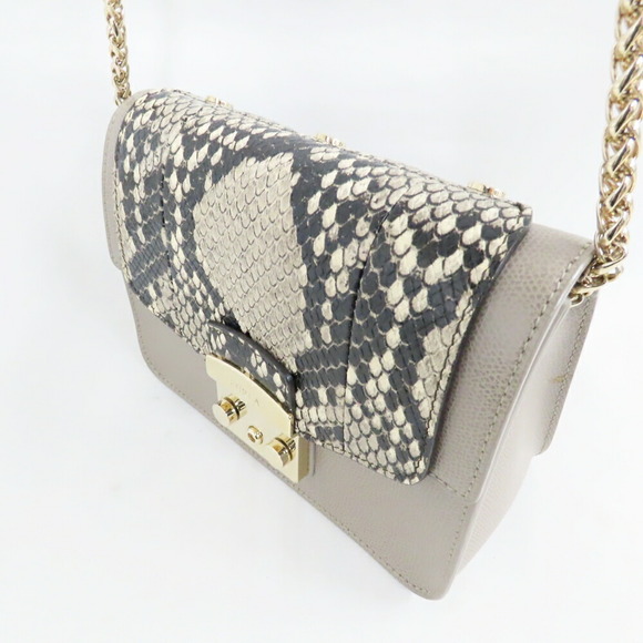 Furla Metropolis Python Pattern Leather Shoulder Bag Gray - Picture 7 of 9